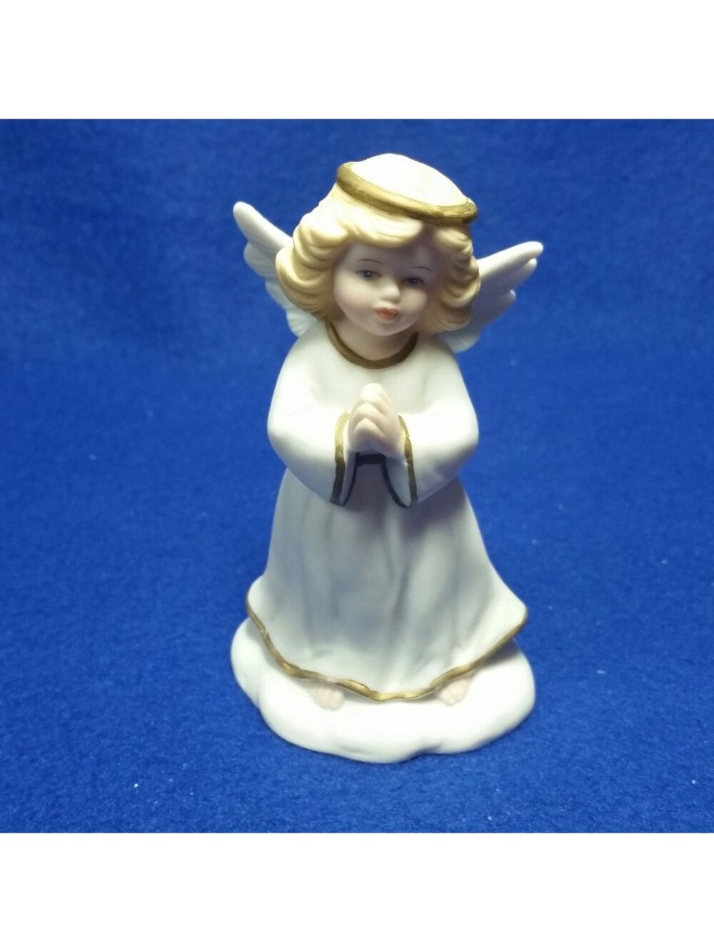 Praying Angel Figurine Golden Blessings 1996 Bronson Collectibles White & Gold